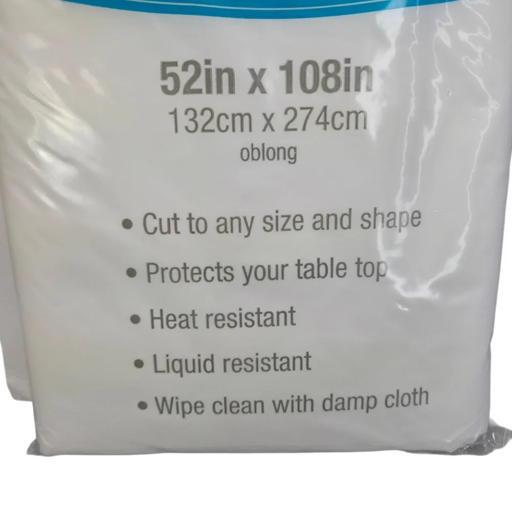 Quilted Flannel Back Table Pad Protect 52 x 108 Oblong Vinyl White Customizable